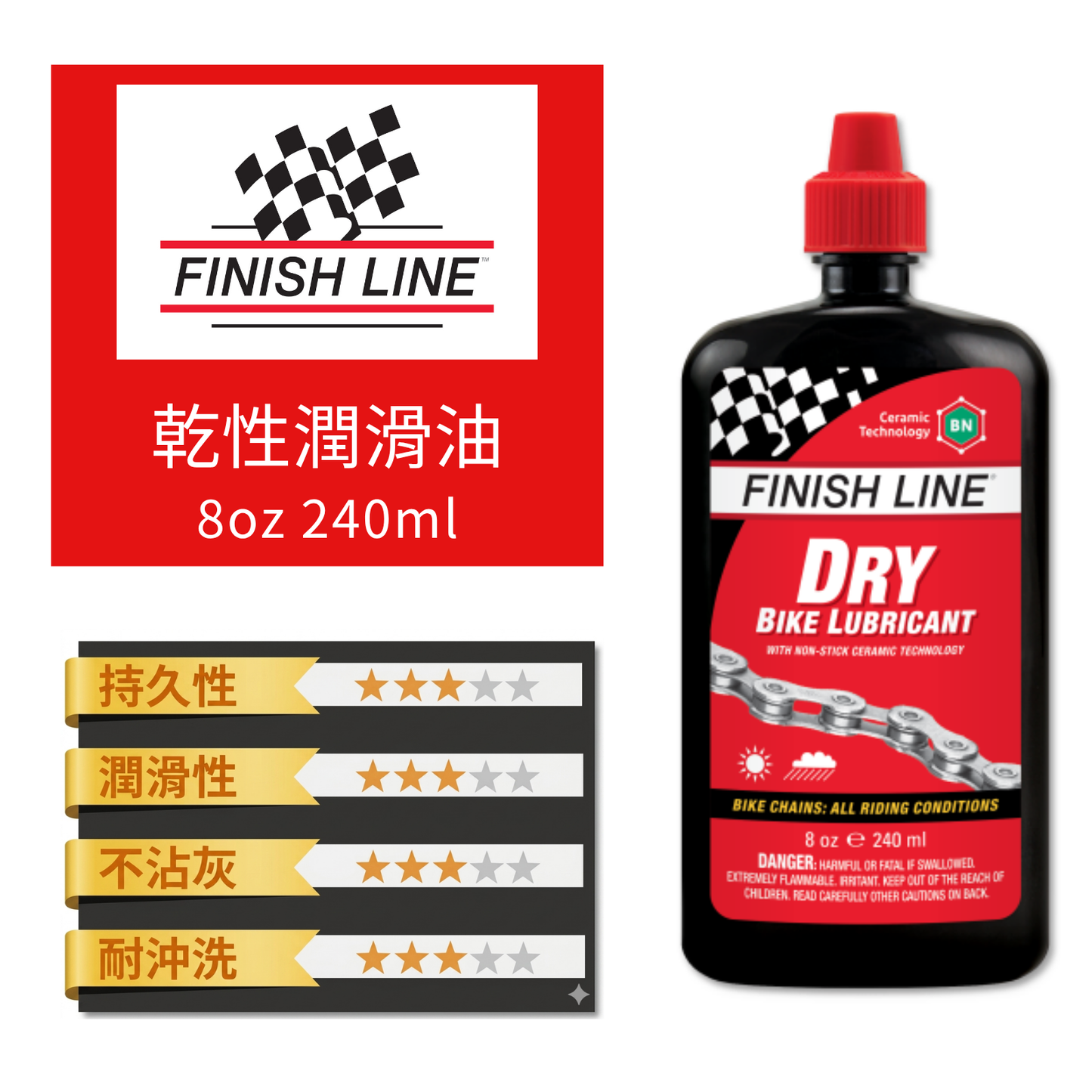 Finish Line Dry Lube 紅蓋乾性潤滑油~8安士(新包裝)(一盒8支) / Finish Line Dry Lube~8OZ