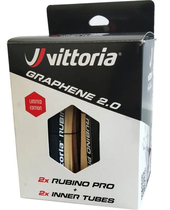 Vittoria Rubino PRO G2.0石墨烯外胎連內胎套裝-700X25C 黑色黃邊 / Vittoria Rubino PRO G2.0 Tire&Tube-2Set-700X25C-Para/BK/BK