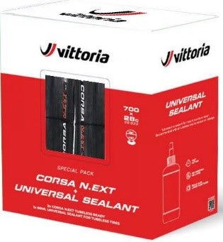 Vittoria 真空胎連防爆液套裝-corsa N.EXT 石墨烯真空胎-700X28C-全黑(2條)及80ml防爆液
