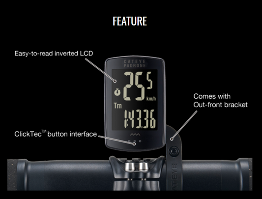 CATEYE PADRONE STEALTH Edition Wireless Cycle Computer ~ CC-PA100W + OF-100 Extension Kit