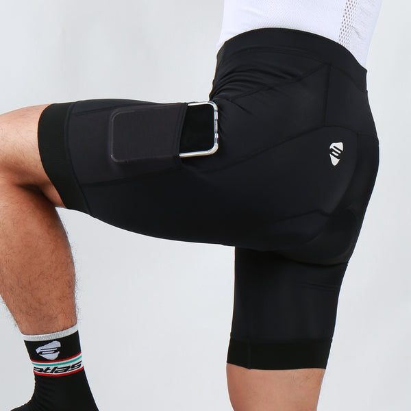 ATLAS 男裝五分經編透氣單車褲 (6代褲墊)有褲袋款, S-745-B, 黑色, 24-30℃ / ATLAS MEN SHORT (with pocket) - 6TH , S-745-B, BK - 24-30℃